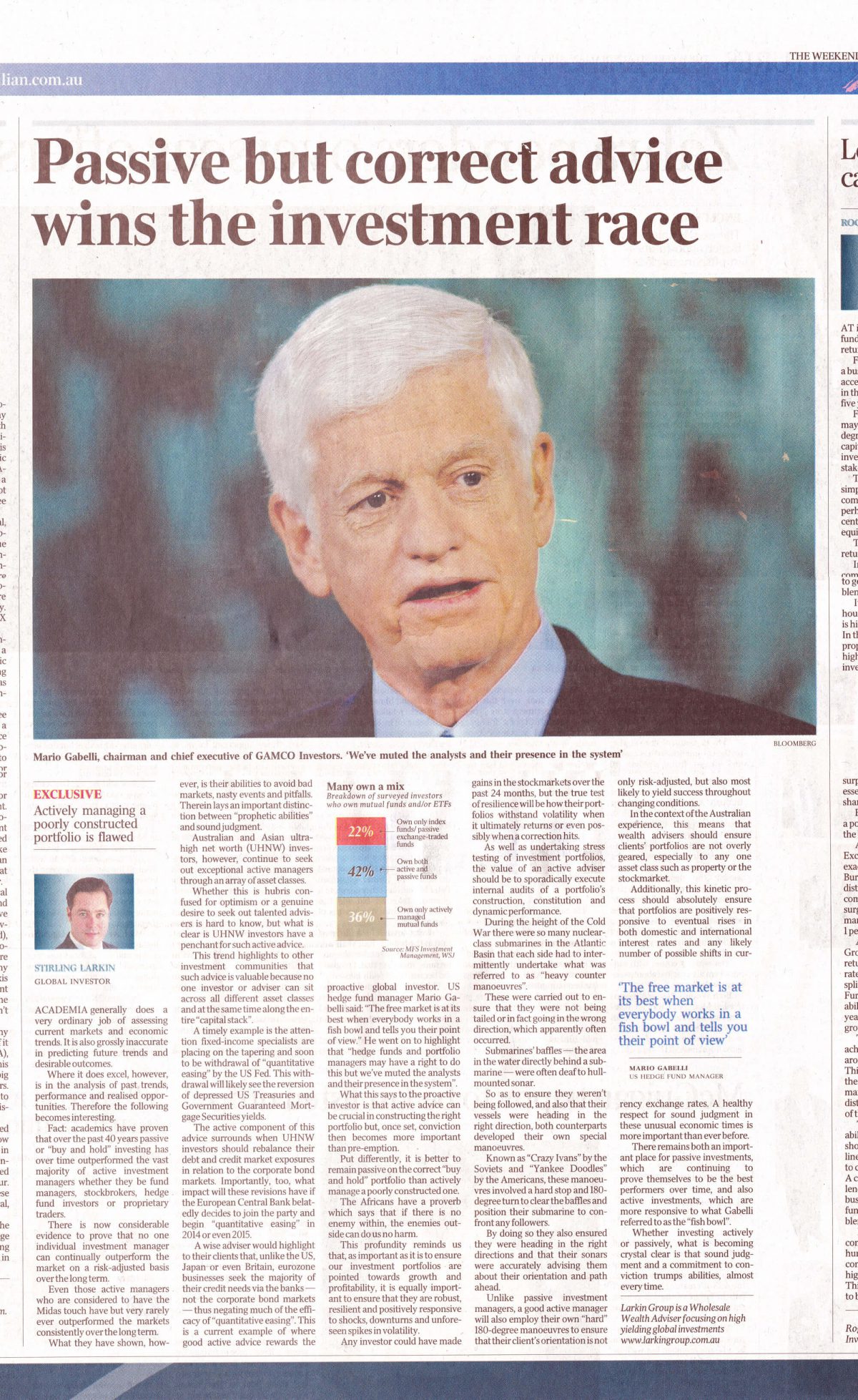 australian standfirst discusses passive investing in 2014 in the australian newspaper