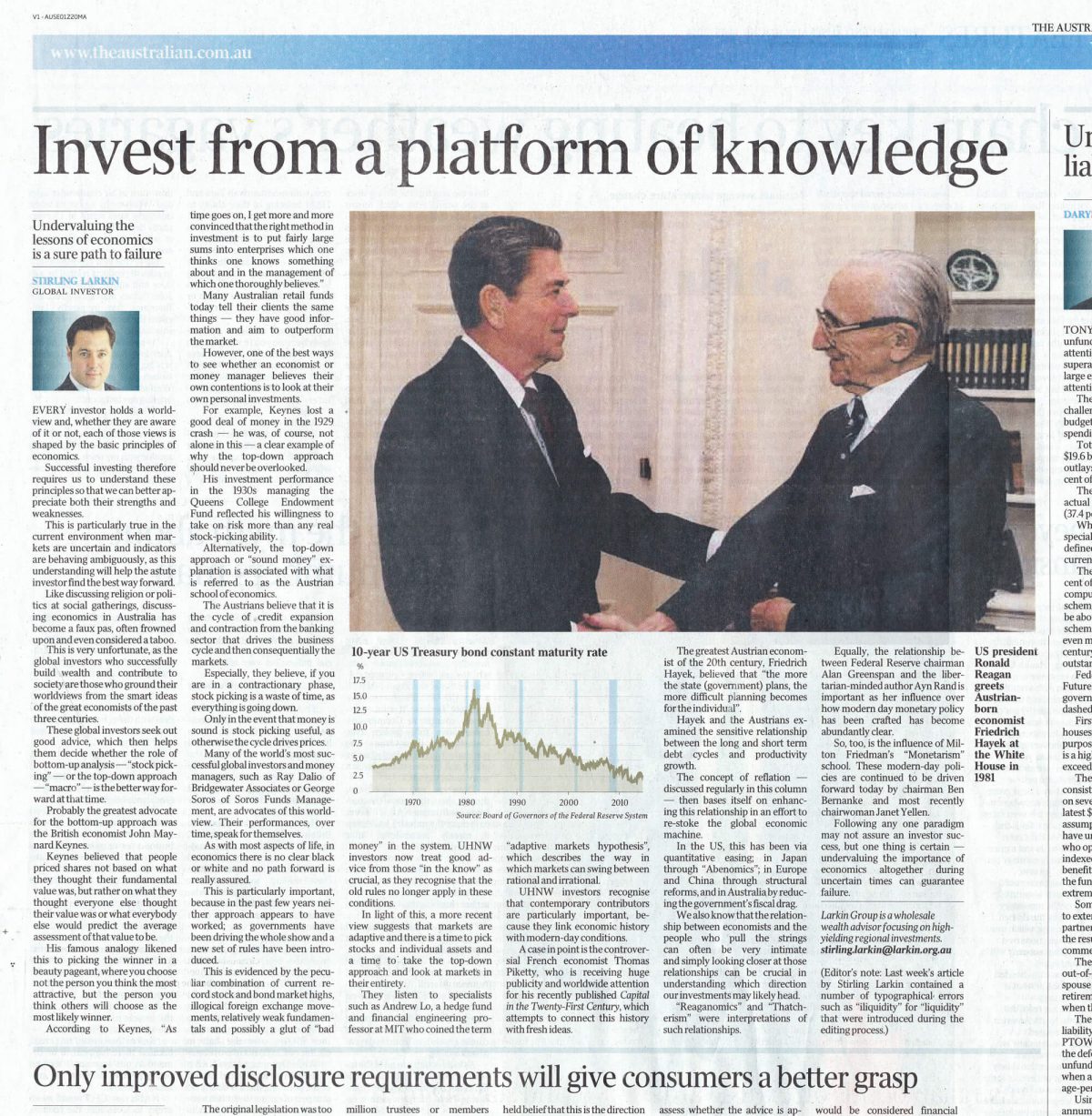 australian standfirst discusses importance of economics during uncertain times in 2014 in the australian newspaper