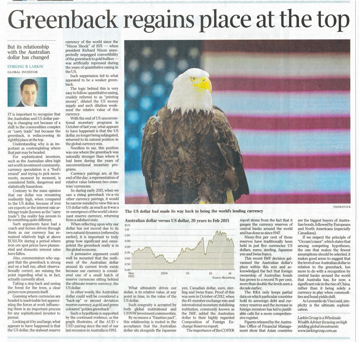 australian standfirst discusses us dollar and australian dollar in 2015 in the australian newspaper