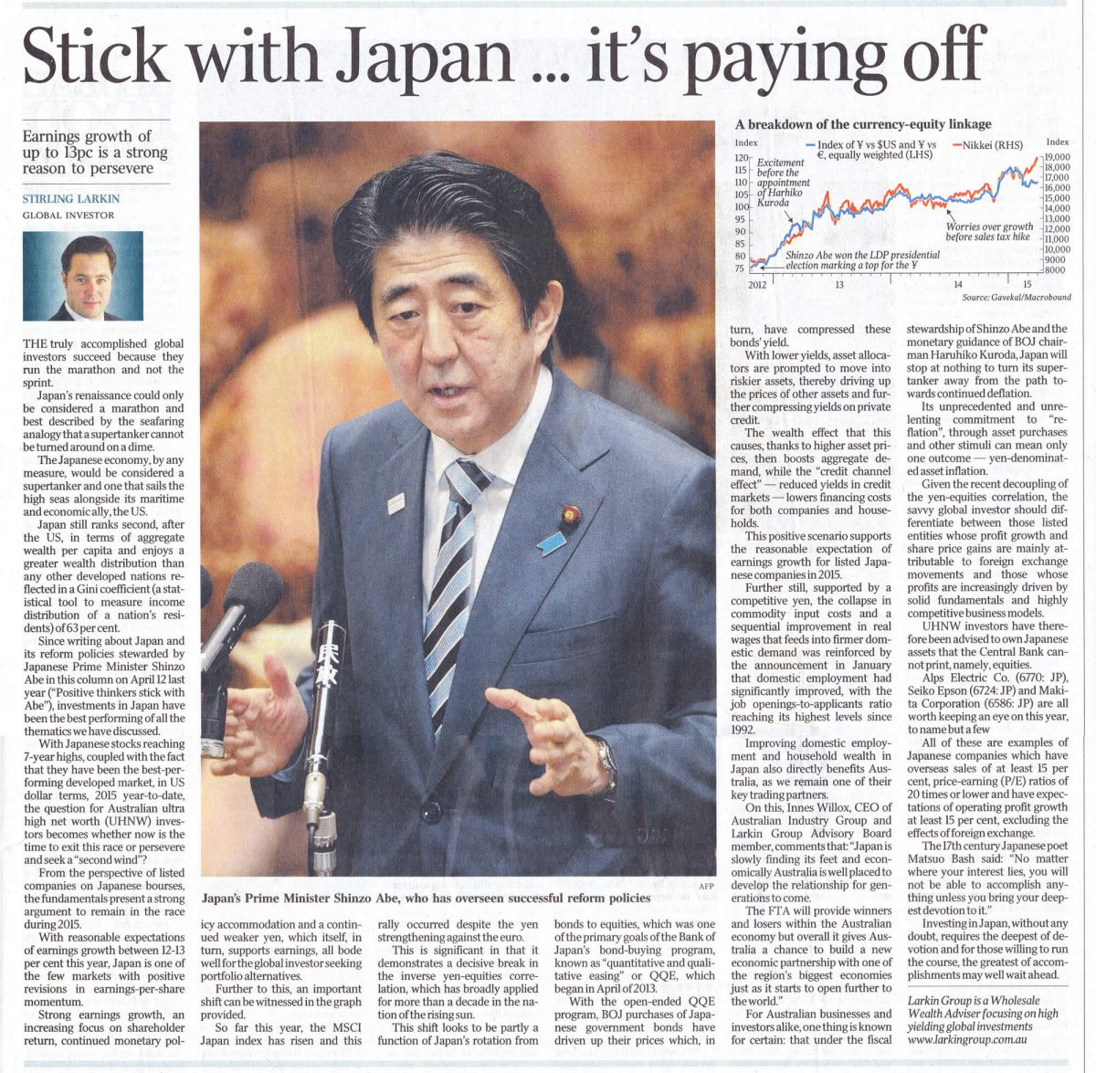 australian standfirst discusses investment in japan in 2015 in the australian newspaper